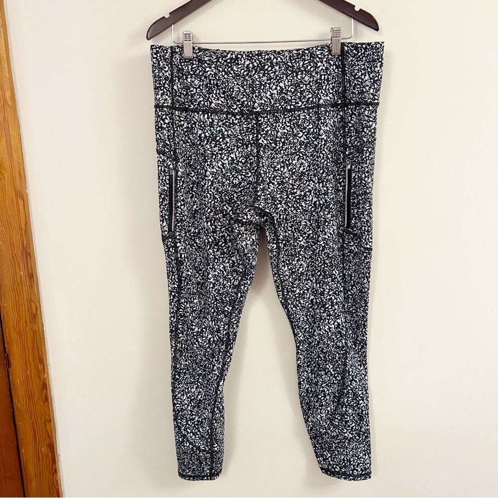 Athleta Rainier High Rise Reflective Print Leggings Black Speckled Size 2X